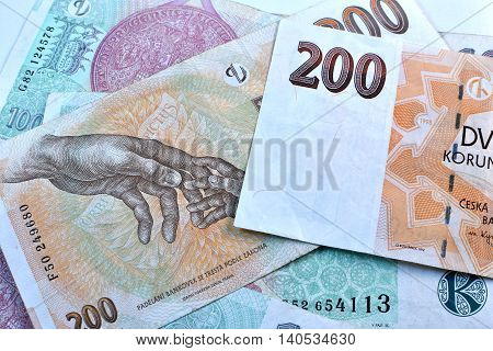 Close up Czech Koruna currency, Czech Republic