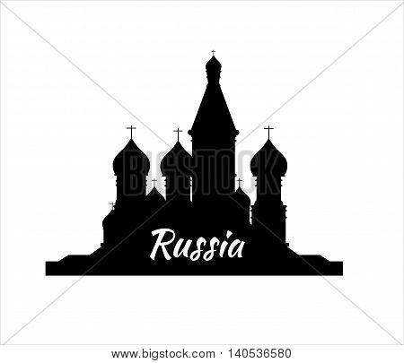 Welcome to Russia. Silhouette St. Basil's Cathedral on Red square - vector stock flat illustration. Landscape design