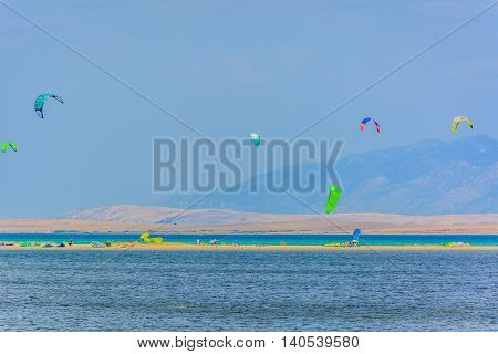 Extreme water sport relaxation in Nin, small touristic destination on Adriatic sea, Croatia summertime.