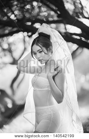 asian sexy underwear girl lady black and white wedding style