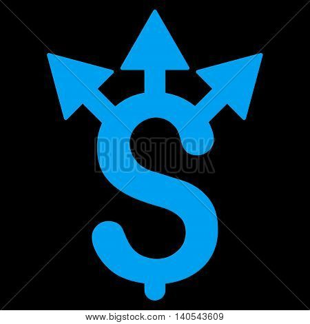 Expences icon. Vector style is flat iconic symbol with rounded angles, blue color, black background.