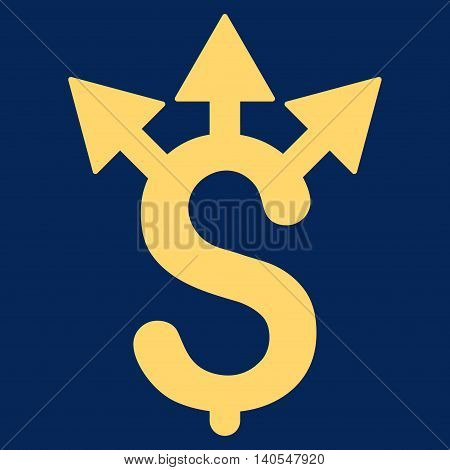 Expences icon. Vector style is flat iconic symbol with rounded angles, yellow color, blue background.