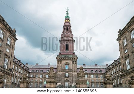 Copenhagen upward view of the Chrisrianborg palace in a cloudy day