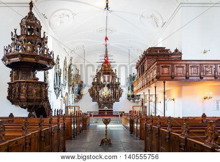 Copenhagen Denmark - July 22 2015: The Holmens church inside