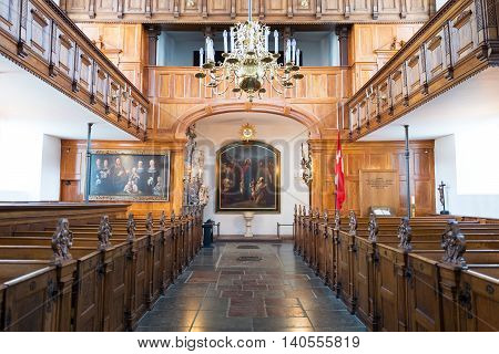 Copenhagen Denmark - July 22 2015: Paintings in the Holmens church inside