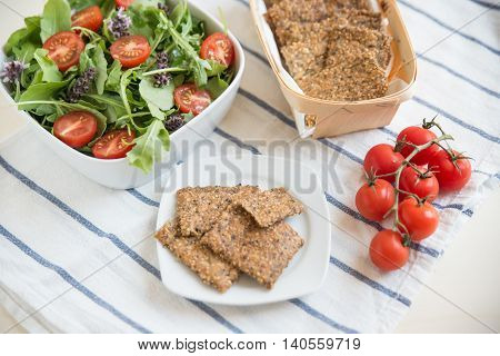 Home made crisp bread on a table