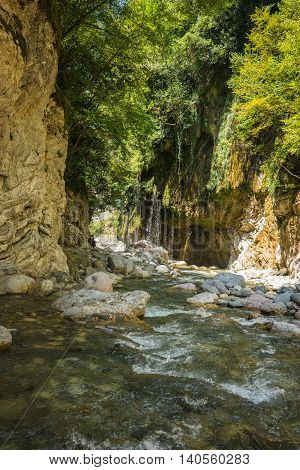 Mountain River Gorge Near Panta Vrexei In Evritania, Greece