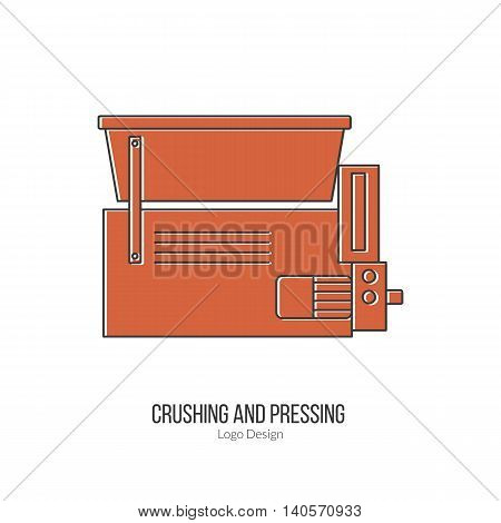 Grape crusher destemmer. Single logo in modern flat and thin line style isolated on white background. Outline winery symbol. Simple mono linear pictogram. Stroke vector logotype template.