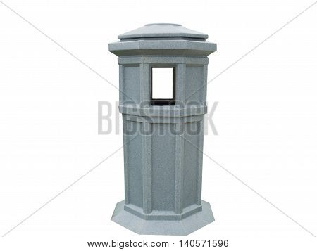 Grey bin in the park , isolated on white background.