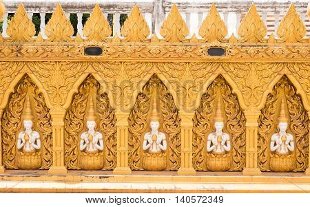 Beautiful golden temple wall in Thailand. background.