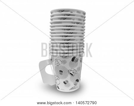 Paper cups, isolated on white background. Black White