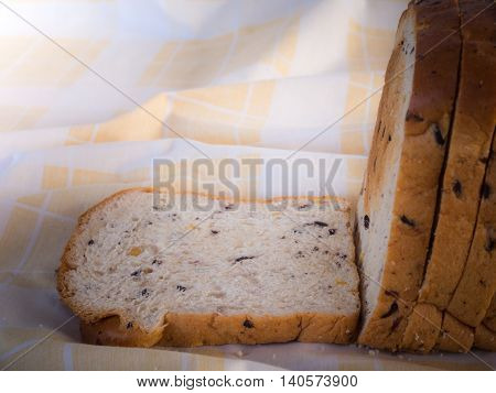 cereal bread in the morning . Placed on brown cloth.