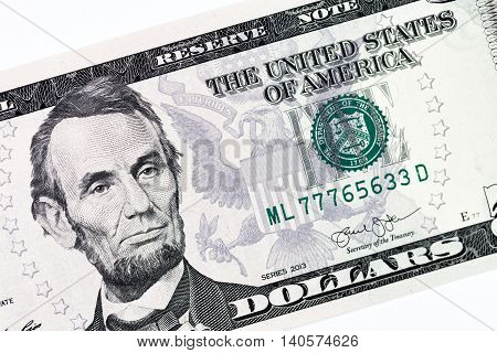 Five dollars american banknote partial front face
