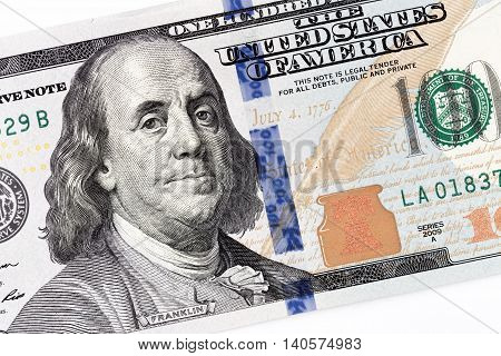 A hundred american banknote, partial front face