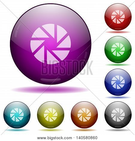 Set of color Aperture glass sphere buttons with shadows.