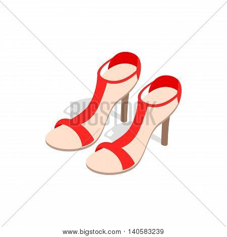 Pair of high heel red female shoes icon in isometric 3d style on a white background