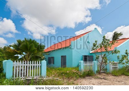 Kralendijk Bonaire - December 2 2011: These houses on Bonaire are a combination of the colors of the caribbean with the dutch architecture at December 2 2011.