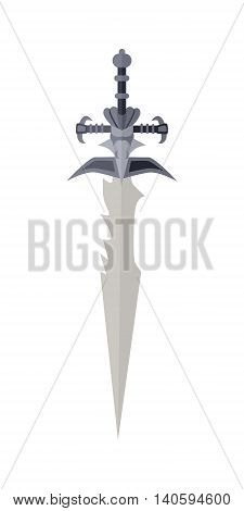 Cartoon game sword isolated on white. One-handed medieval knife. Weapon symbol icon. War concept. For computer games, mobile appliances. Part of series of game objects. Vector illustration.