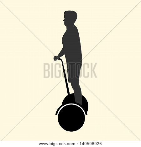 Vector illustration of a silhouette of a man resting and fast rides on electric wheels flat style