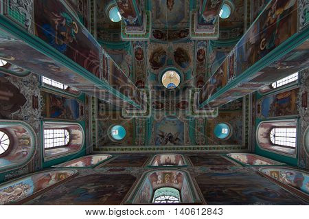 The ceiling and walls of the Christian Orthodox Church. The view from the bottom up
