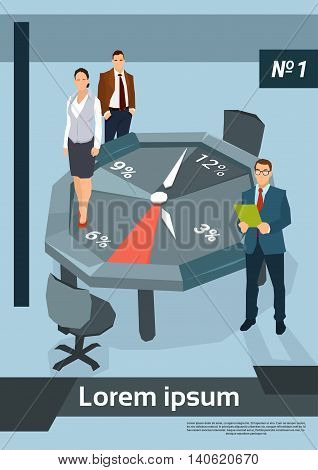 Business People Team Office Desk Clock Time Concept Flat Vector Illustration