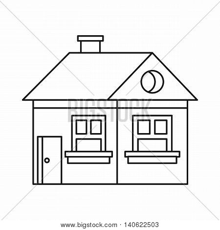 Large single-storey house icon in outline style isolated on white background. Construction symbol