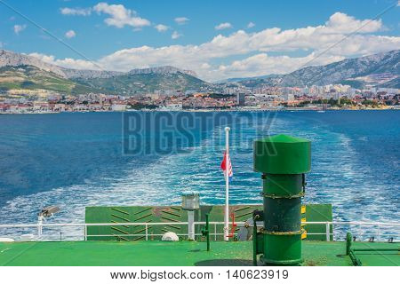View at city of Split from ferry during summertime, Croatia Europe.