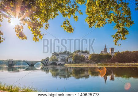 Avignon Bridge With Popes Palace In Provence, France