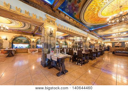 MOSCOW - JULY 2014: The interior in a nautical theme of the restaurant "VODOPAD"