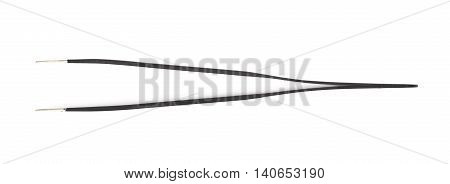 Black metal anti-static tweezers tool isolated over the white background