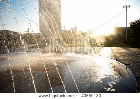 Beautiful fountain in Park, Ancient Bukhara city in Uzbekistan
