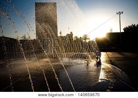 Beautiful fountain in Park, Ancient Bukhara city in Uzbekistan