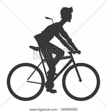 flat design man riding bike silhouette icon vector illustration