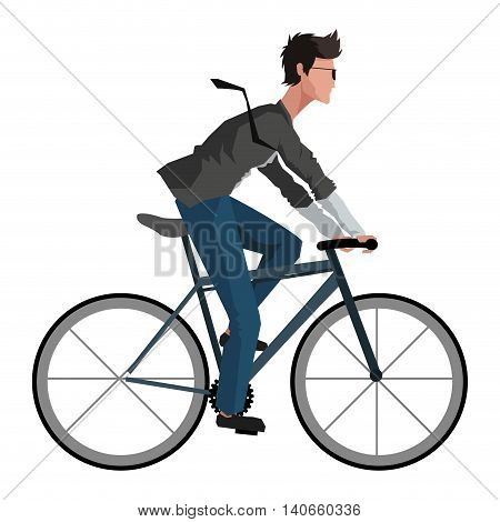 flat design man riding bike icon vector illustration