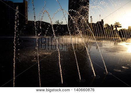 Beautiful fountain in Park, Ancient Bukhara city in Uzbekistan