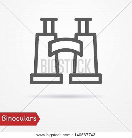 Abstract simplistic binoculars icon in silhouette line style with shadow. Military or travel vector stock image.