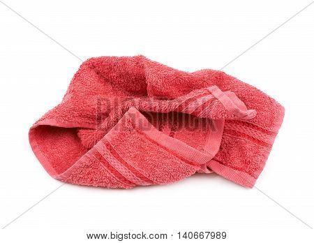 Crumpled red kitchen towel isolated over the white background