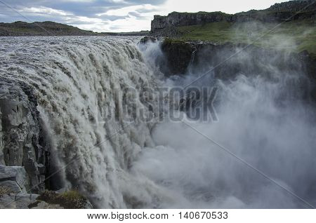Detifoss Waterfall. On Of The Best Attraction In Iceland. Dettifoss Is The Most Powerful Waterfall O