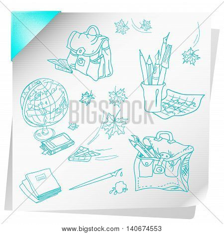 Notebook sheets with a painted school supplies
