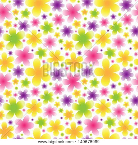 Bright Floral Seamless Pattern On Light Background.