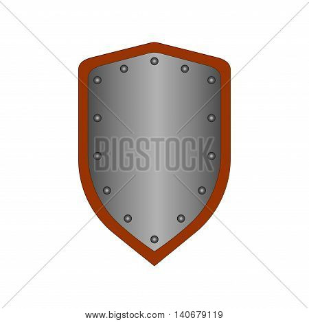 Sign shield silver. Protection icon isolated on white background. Mark with volume effect. Symbol of a steel guard. Color element. Logo for military and security. Stock vector illustration
