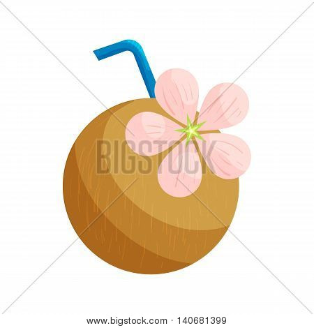 Coconut cocktail icon in cartoon style isolated on white background. Drink symbol