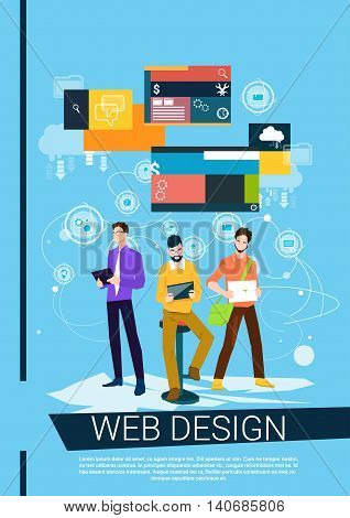 Web Designer Business People Team Working Flat Vector Illustration