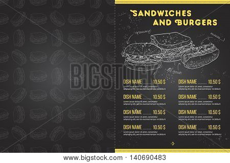 Scetch horisontal menu design on blackboard, pages 2, 3. Vector illustration EPS 10