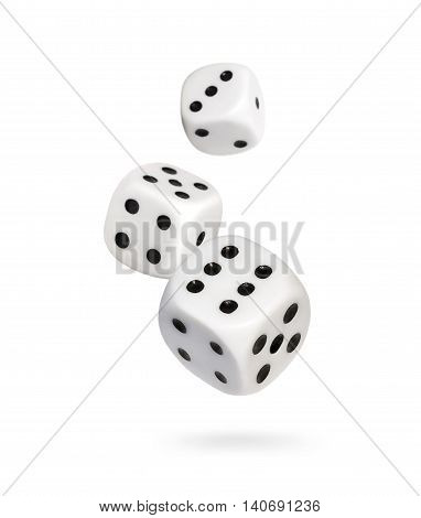 Falling dice, gambling scene, isolated on white background.
