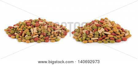 Closeup dog food isolated on white background