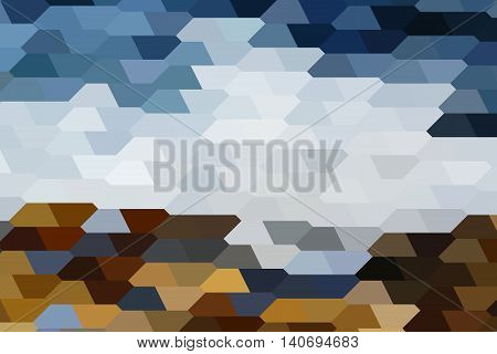 Stylezed landscape of Black Sea shore made of pentagonal