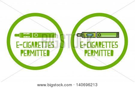 Electronic cigarettes permitted sign set of icons