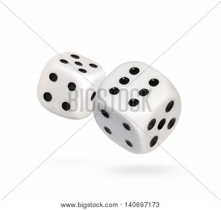 Falling dice, gambling scene, isolated on white background.