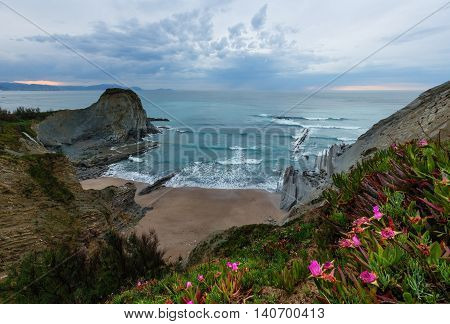 Spring Sunset Ocean Coast.